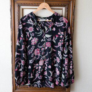 Belle by Kim Gravel Blouse Size XL Boho Floral Long Sleeve Top Tassels & Zip